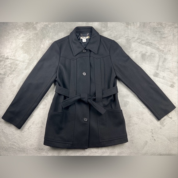 J Crew Womens Wool Pea Coat Size Med Black Collared Button Front A Line Winter - Picture 1 of 12